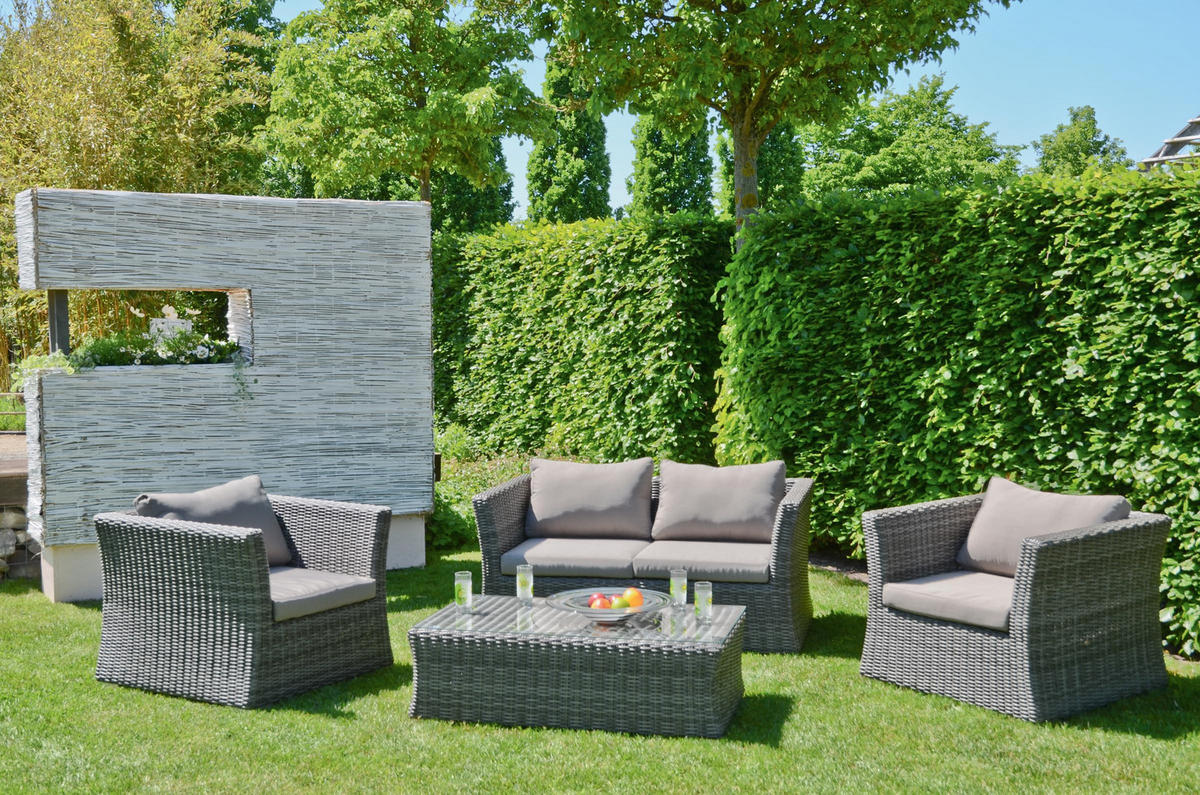 GARTENLOUNGESET Ulrik 4-teilig Gartenmöbel - Grau, Kunststoff - DELUKE