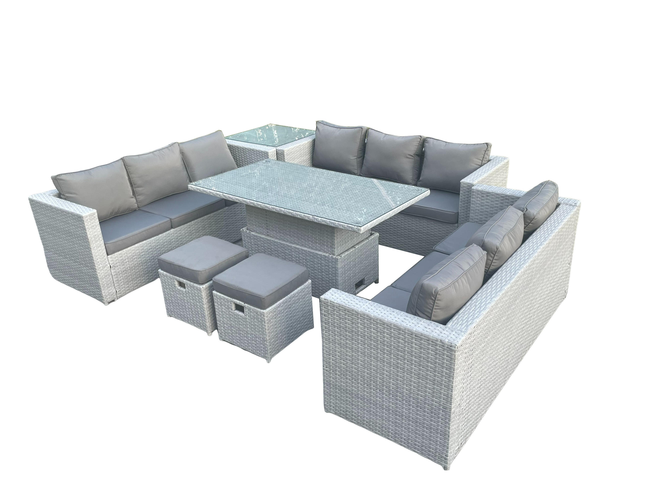 GARTENMÖBEL SET Polyrattan Helles Grau 7-teilige - Hellgrau, Metall - Fimous