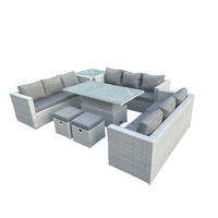 GARTENMÖBEL SET Polyrattan Helles Grau 7-teilige - Hellgrau, Metall - Fimous