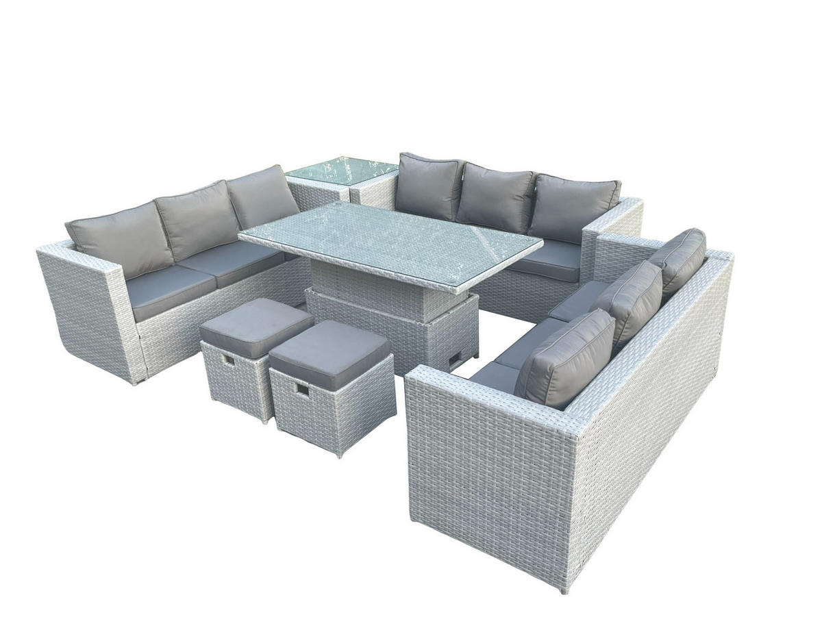 GARTENMÖBEL SET Polyrattan Helles Grau 7-teilige - Hellgrau, Metall - Fimous
