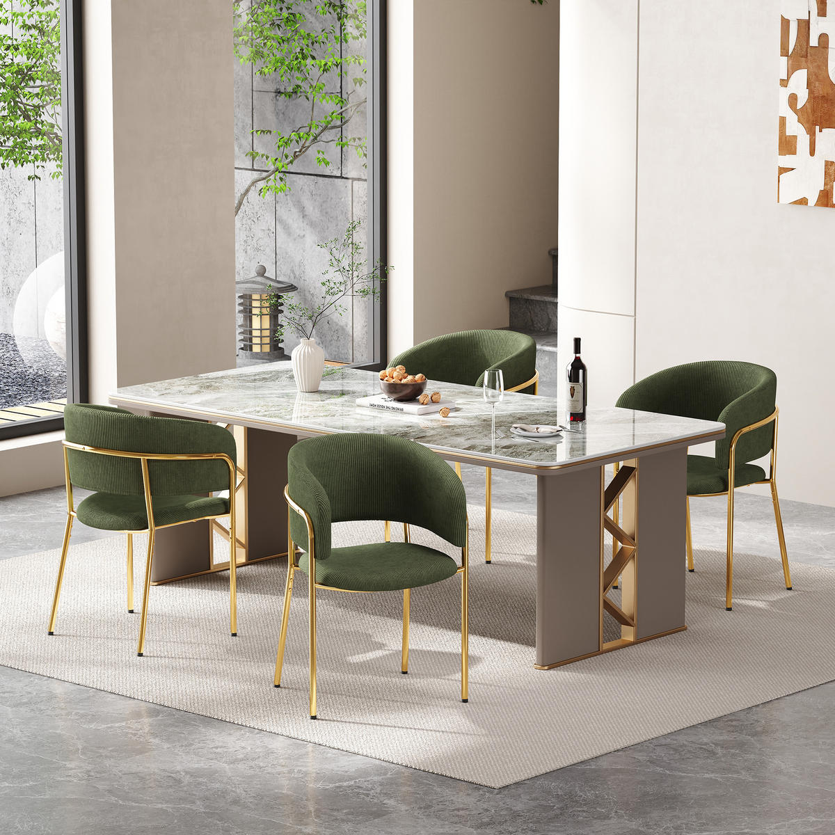 ESSZIMMERSTUHL 4 Stück 55×55×80 cm aus Metall-Holz Gestell Cordstoff, grün - Grün, Metall (55/80/55cm) - Luhomfu