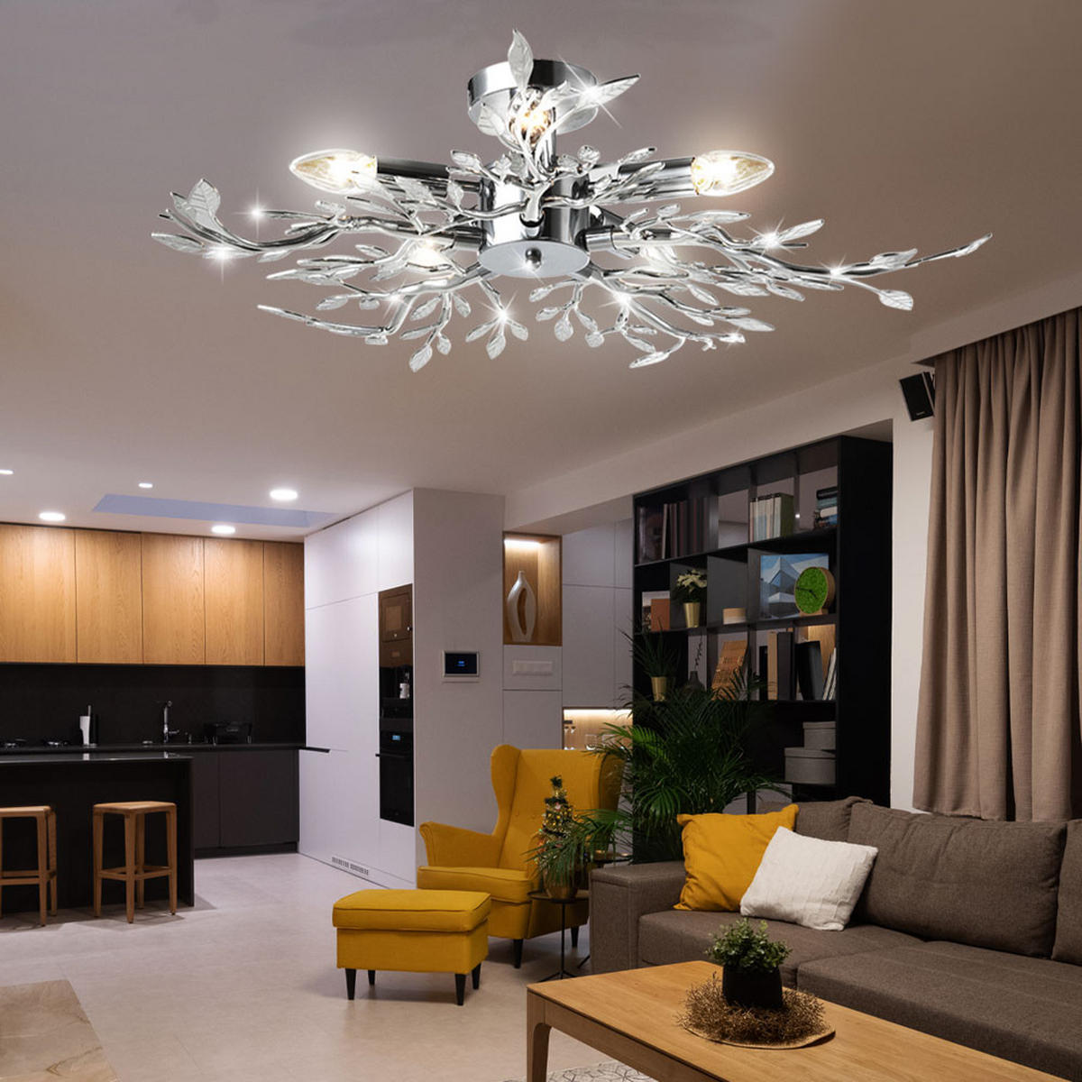 LED DECKENLEUCHTE Chrom Silber Blätter-Design - Silberfarben, Metall (71/71/16cm) - Globo Lighting