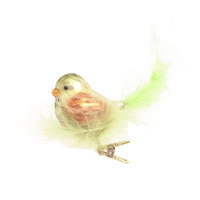 CHRISTBAUMSCHMUCK Vogel mit Federnest Grün 6cm (Glas / 1 Stk.) - Grün, Glas (4/5/6cm) - Krebs Glas Lauscha