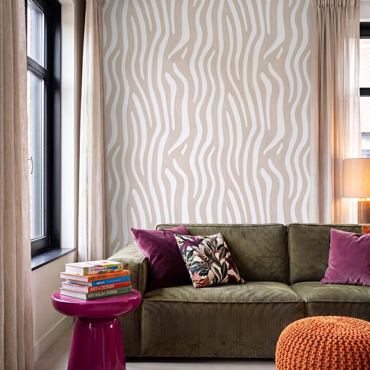 TAPETE - Abstrakt - Zebra - Beige - 140x200 cm - Beige, Papier (140/200cm) - OnlyWow