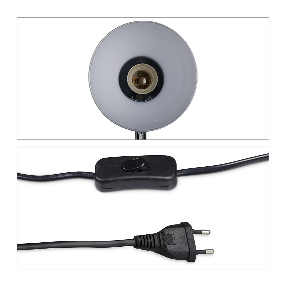 SCHREIBTISCHLAMPE - Silberfarben, Kunststoff/Metall (25/15/54cm) - Relaxdays