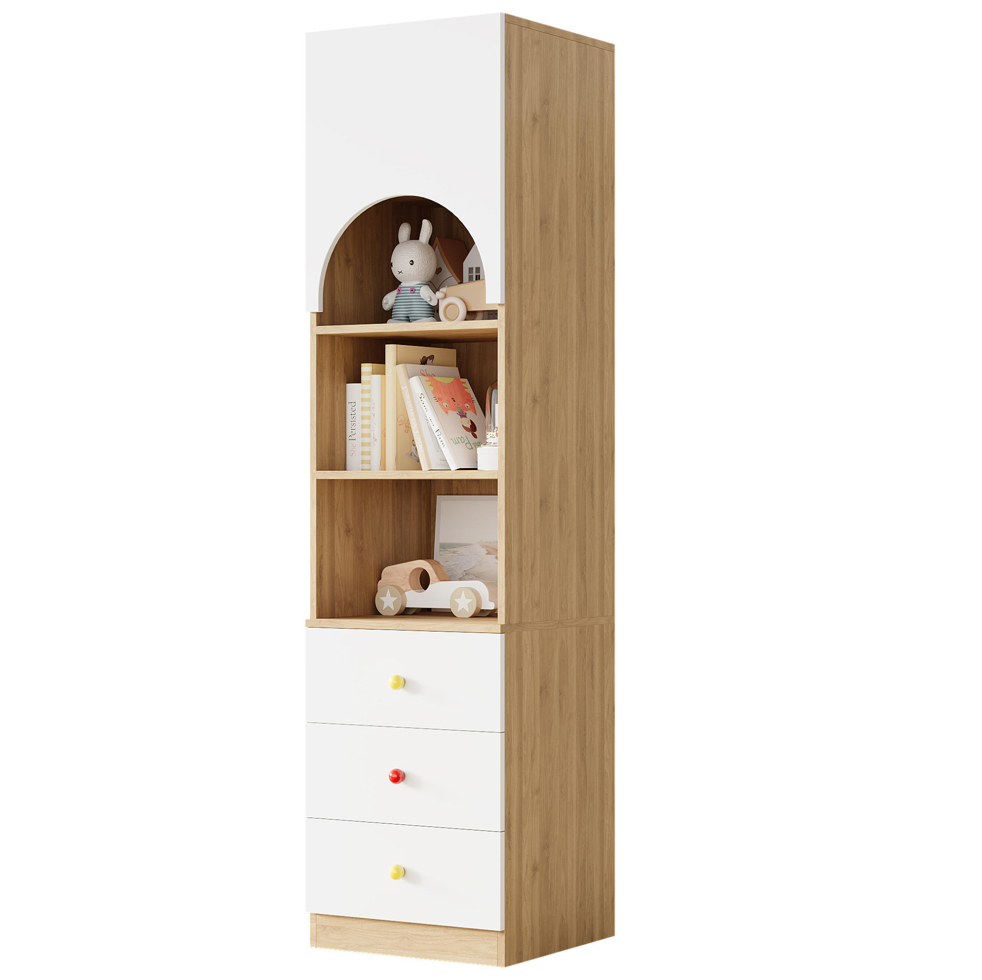 KLEIDERSCHRANK-SET aus MDF 80x45x200 cm und 50x50x200 cm Weiß/Natur mit Schubladen, Regal und Anti-Kipp-Schutz - Weiß, Holzwerkstoff (130/200/50cm) - Modfu