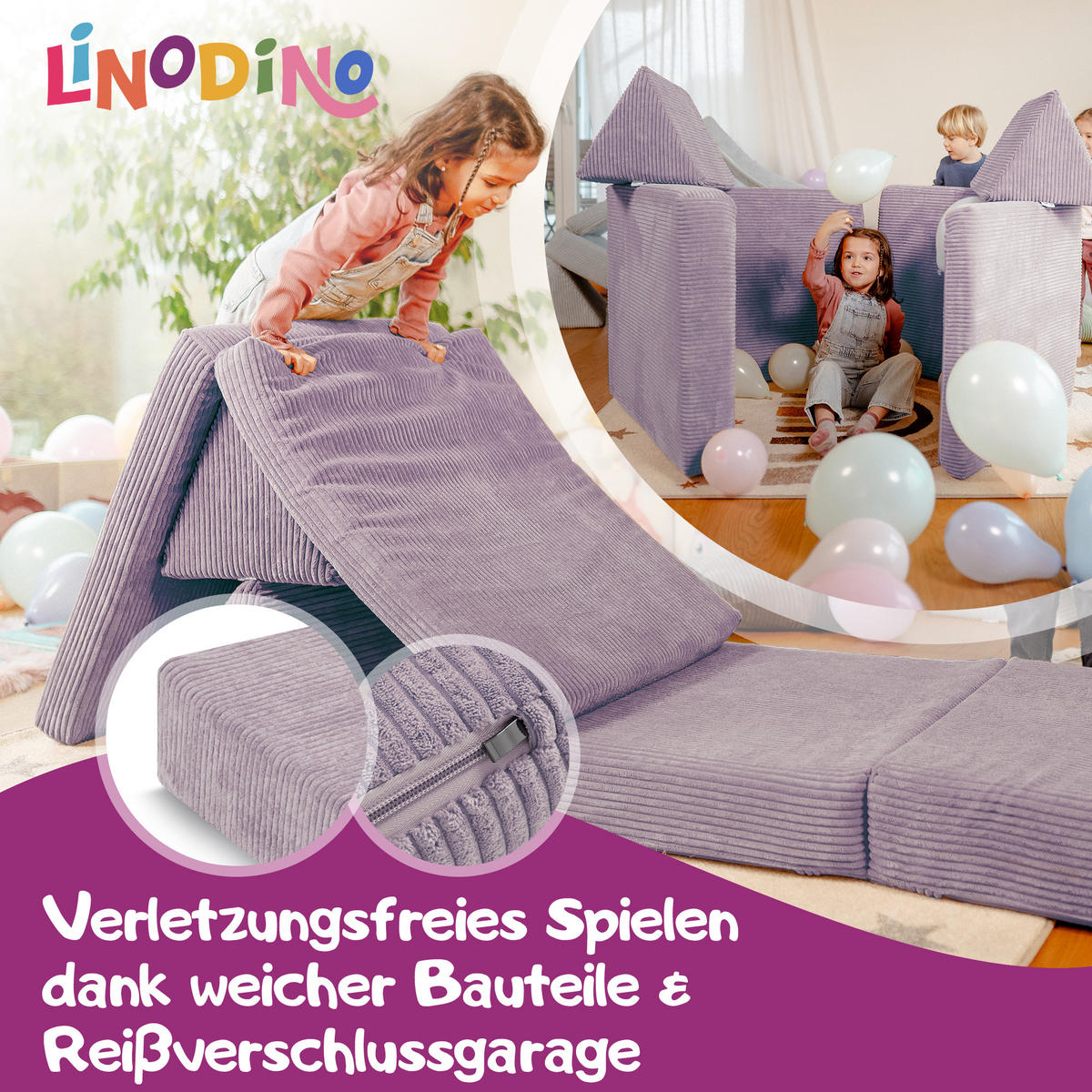 KINDERSOFA Spielparadies - Lila, Textil (66/52/150cm) - Linodino