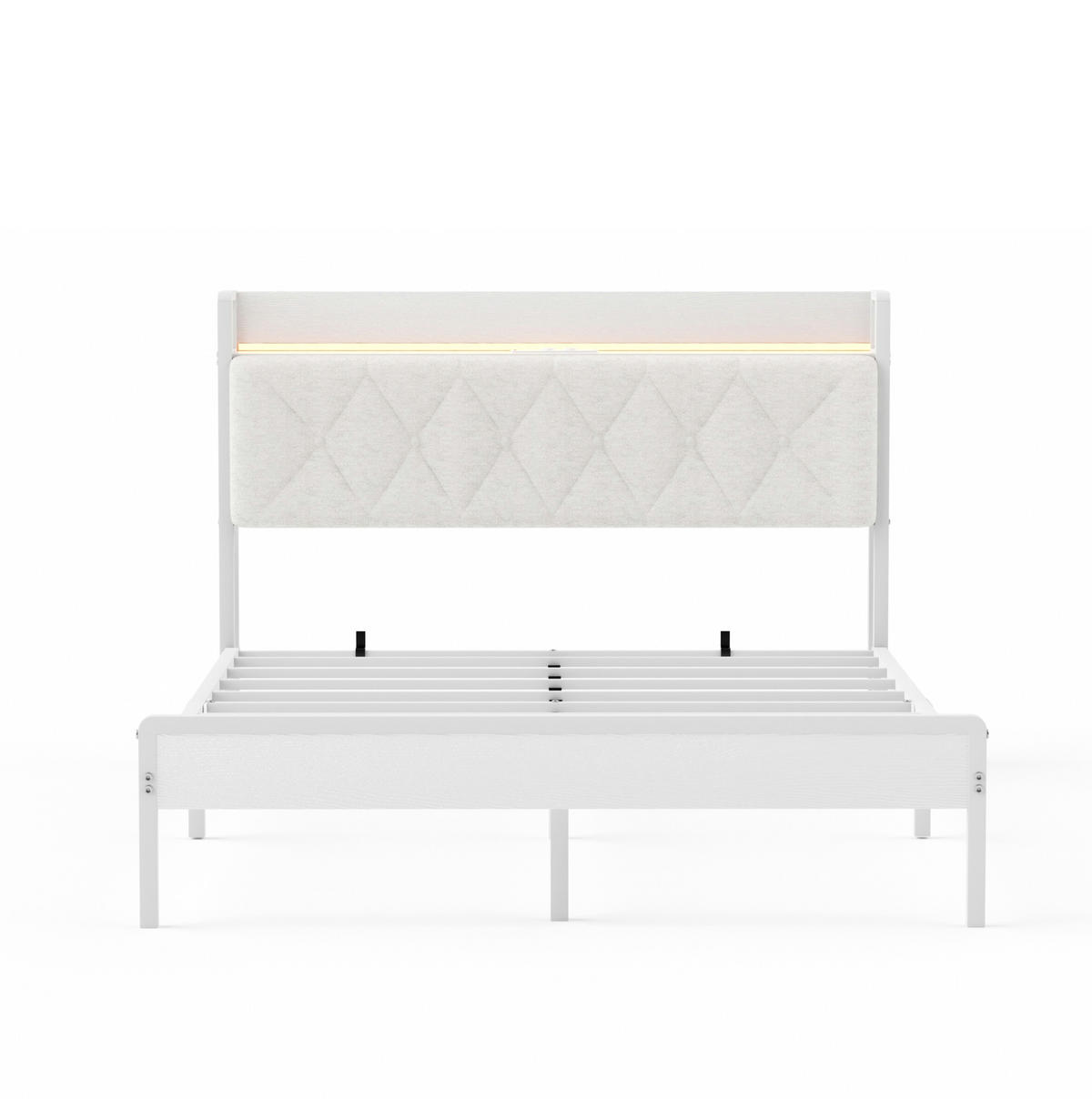 POLSTERBETT 140x190 cm in Weiß mit LED-Beleuchtung, USB-Anschluss und Stauraum - Weiß, Textil (140/190cm) - IVMEU