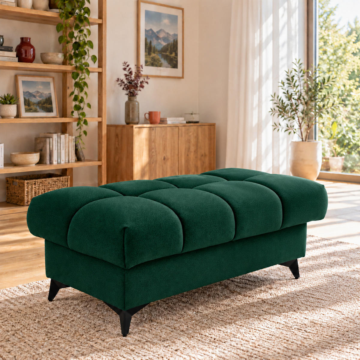 POUF PUDDING 110 x 60 cm Velours Grün - Schwarz/Grün, Holz/Textil (110/43/60cm) - Muffo