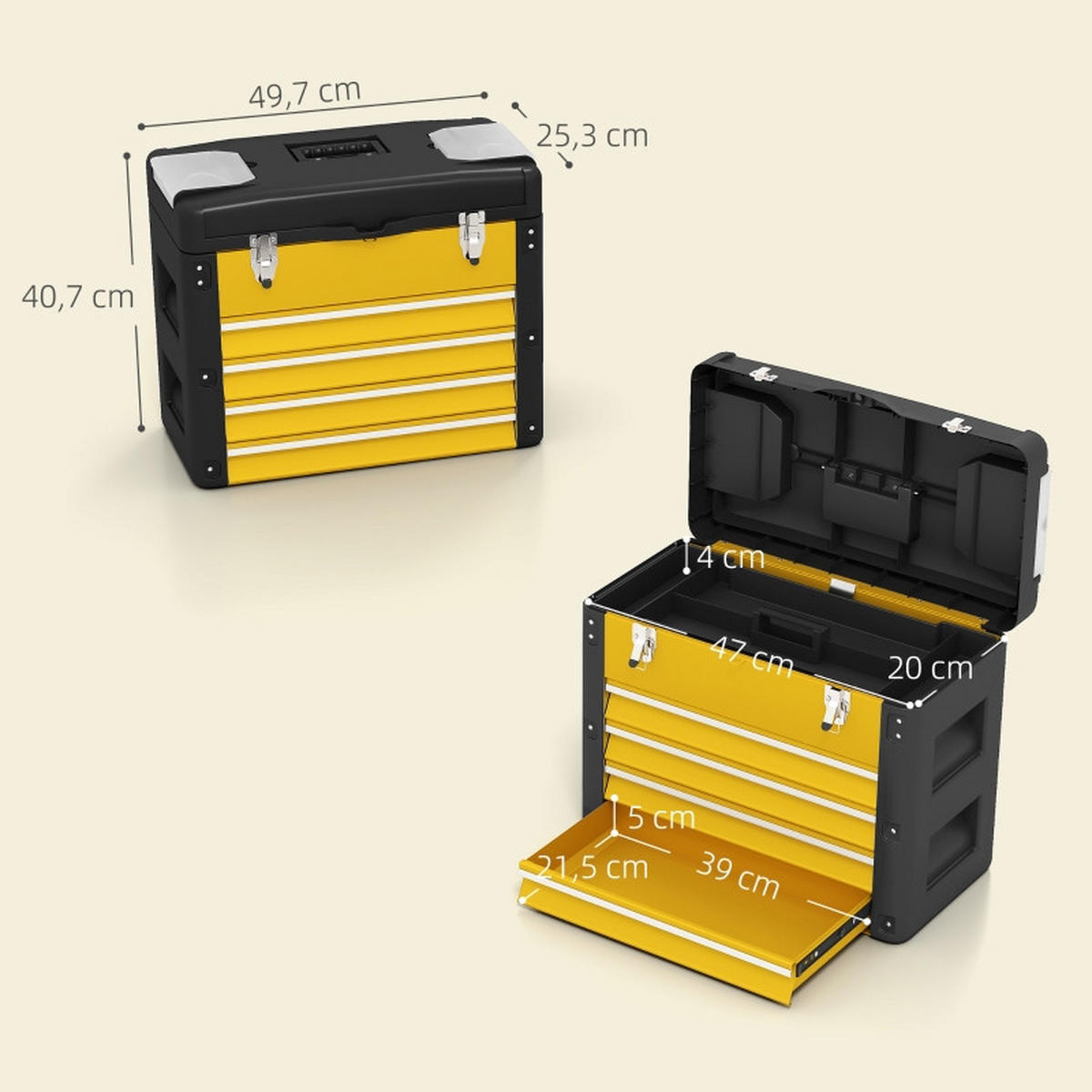 WERKZEUGKOFFER mit 4 Schubladen, Mini-Boxen und Top-Fach, Gelb - Gelb, Kunststoff (25.3/40.7/49.7cm) - Novahome