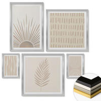 WANDBILDER 5er Set - 50x50 cm & 20x30 cm & 40x60 cm Silberner Rahmen - Beige Pflanzenmuster - Silberfarben, Kunststoff (40/60cm) - ArtPrintCave