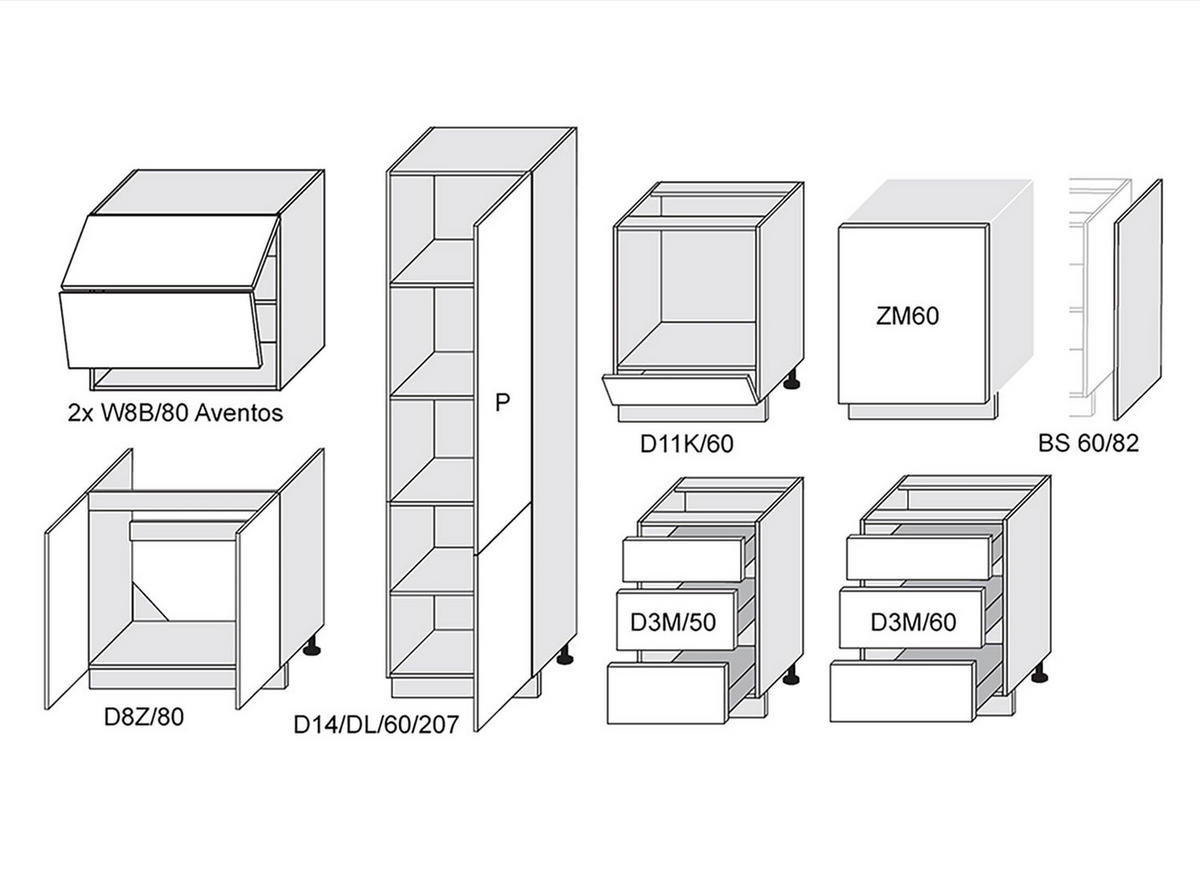 KÜCHENLEERBLOCK Florence weiß / RAL 5005 (K7) signalblau Hochglanz 372,3 / 60 / 207cm 8-teilig - Blau/Weiß, Holzwerkstoff (392.2/207/60cm) - Feldmann-Wohnen