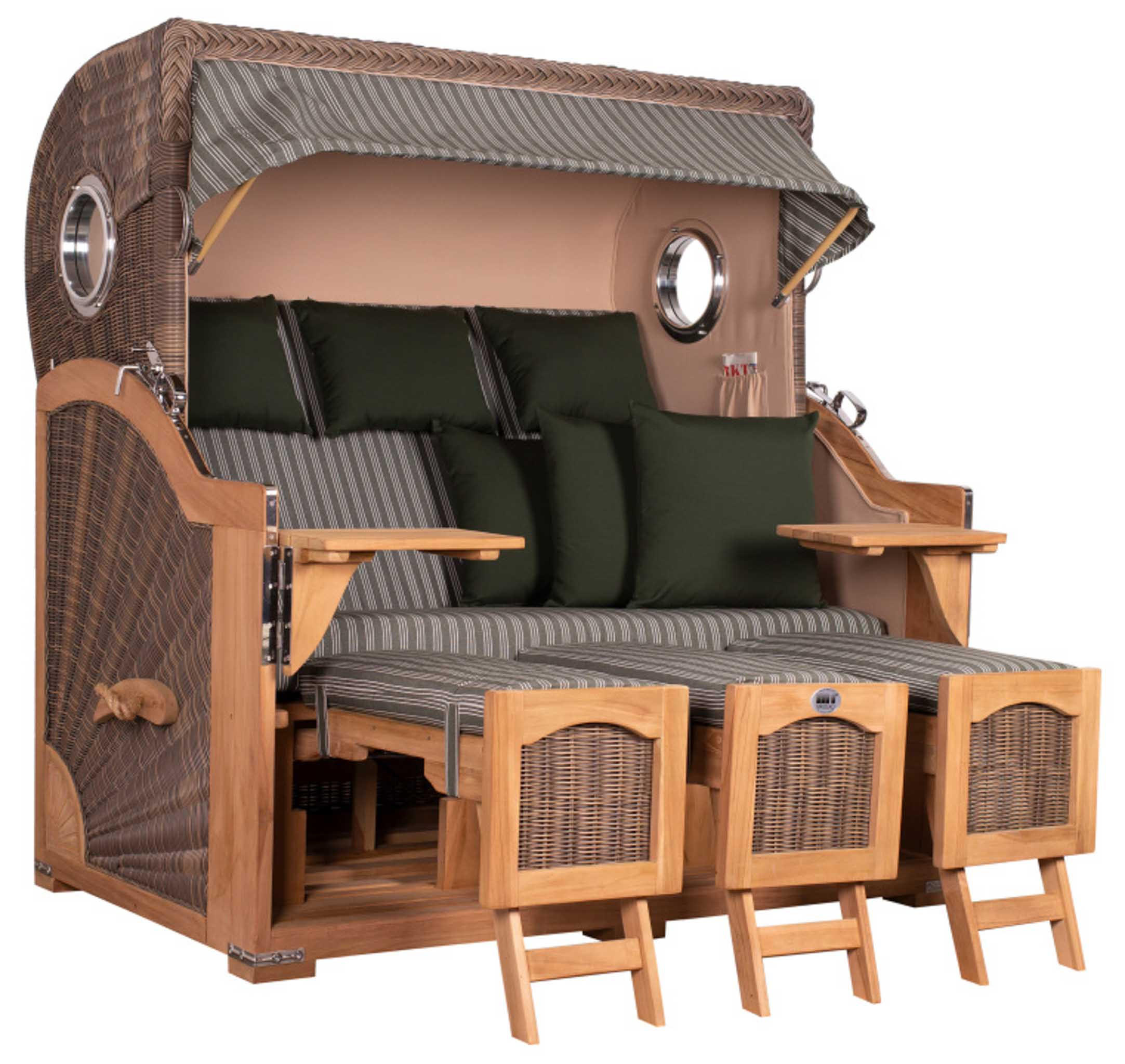 STRANDKORB XXL Düne Grande Teak PE Grey - Braun/Grün, Metall (170/170/95cm) - Mr. Deko