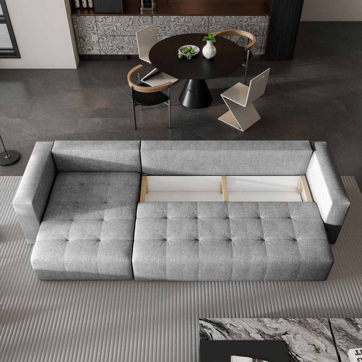 ECKSOFA OLVERA Kupferfarben Geflochtener Stoff mit Schlaffunktion - Kupferfarben, Holz (347/148cm) - MASSENO