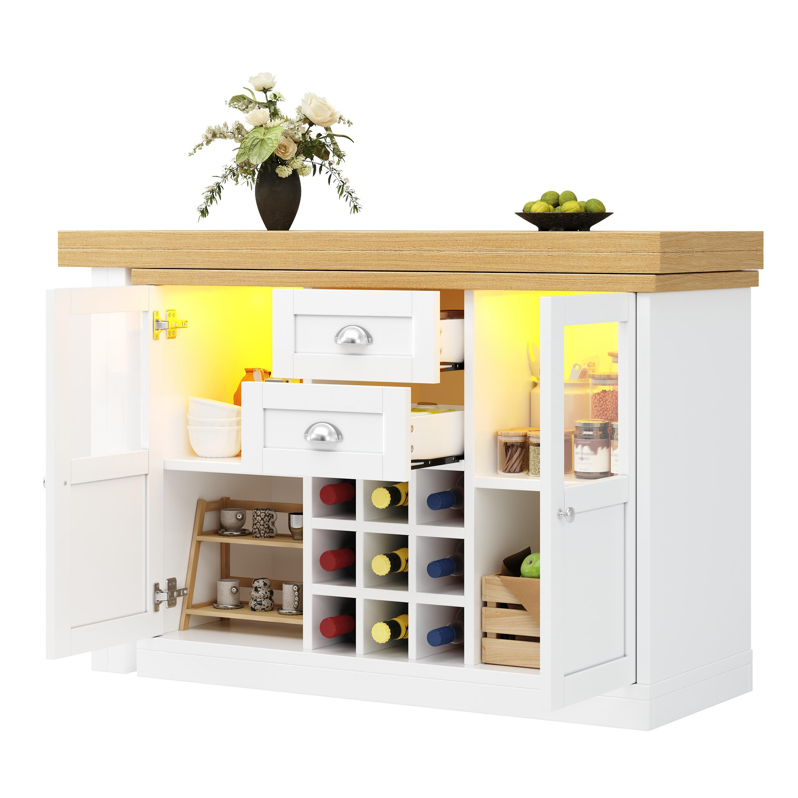 JEDÁLENSKÝ STÔL biely a prírodný s LED a rozkladacou doskou, Š120/H40/V72 cm - biela, kov/kompozitné drevo (80/197/74cm) - STILVORA
