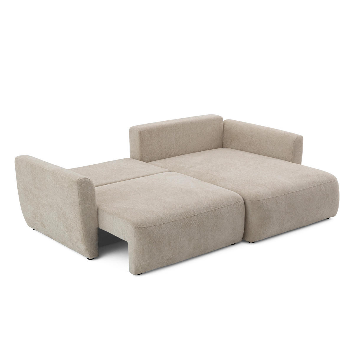 ECKSOFA BELLA L Rechts mit Schlaffunktion 140x205 Velours Beige - Beige/Schwarz, Holz/Kunststoff (165/230cm) - Muffo