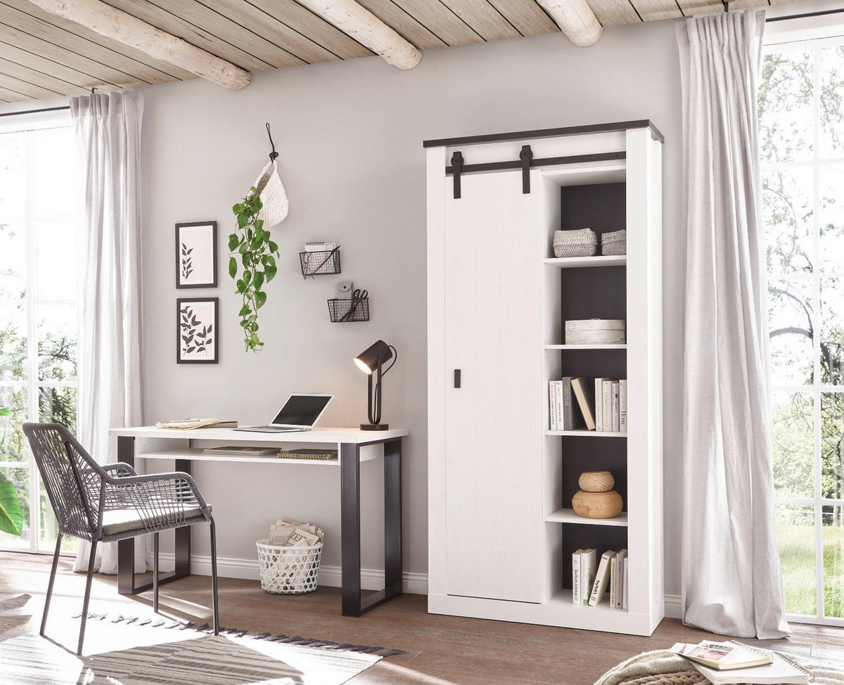 AKTENSCHRANK weiß Pinie, anthrazit Landhaus, Regalschrank mit viel Stauraum - Anthrazit/Weiß, Holzwerkstoff/Metall (93/201/38cm) - Furn.Design
