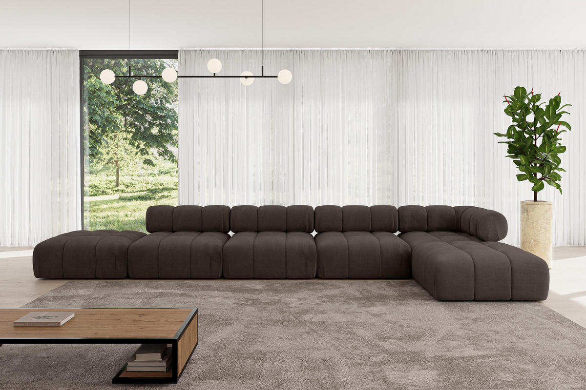 ECKSOFA modulares Sofa Kerru-L3 - 475x190x70 cm Braun Velours - Braun, Holzwerkstoff/Textil (475/190cm) - ALTDECOR