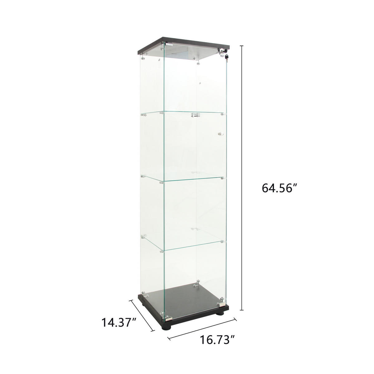 VITRINE LED-Glasvitrine Schwarz Mit Tür, 4 Ebenen, Licht & Schloss - Schwarz, Holz (36/164/42cm)