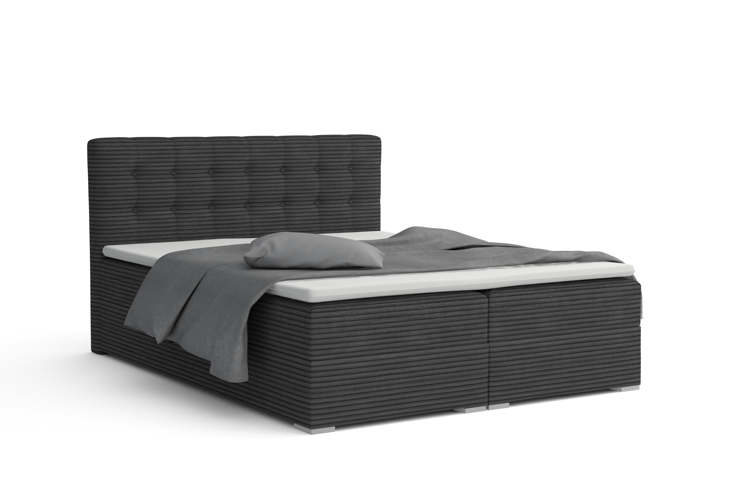 BOXBETT CYNTHIA 200/200 in Cord Anthrazit H3 - Anthrazit, Holz/Holzwerkstoff (200/200cm) - Deine Möbel 24
