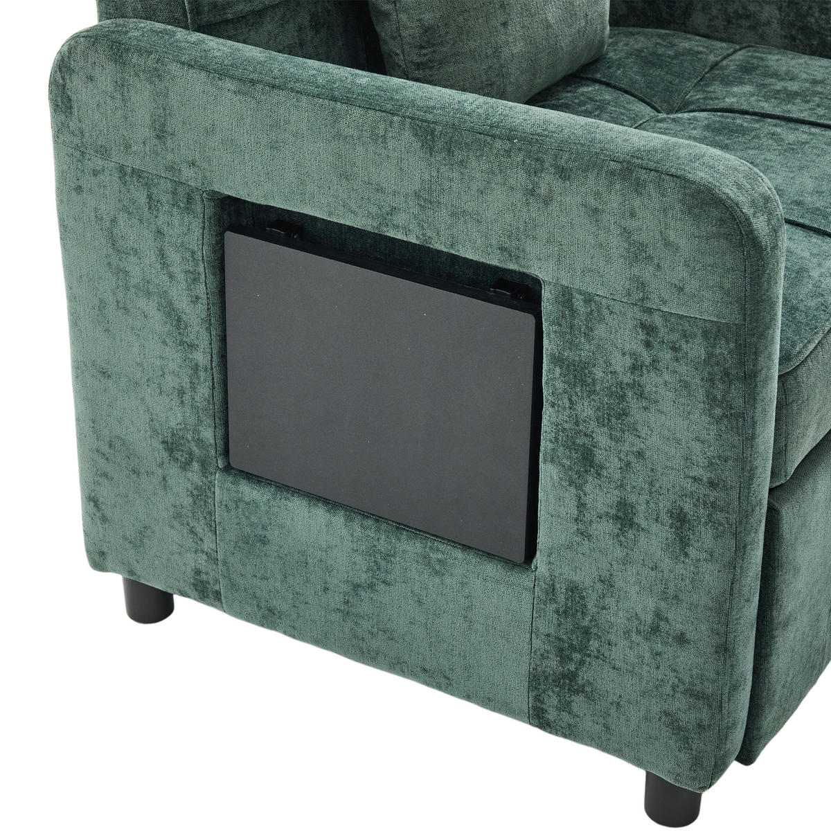 SOFA Chenille Grün mit Stauraum, Tablett und Kissen - Grün, Textil/Metall (79/83/167cm) - WISHDOR