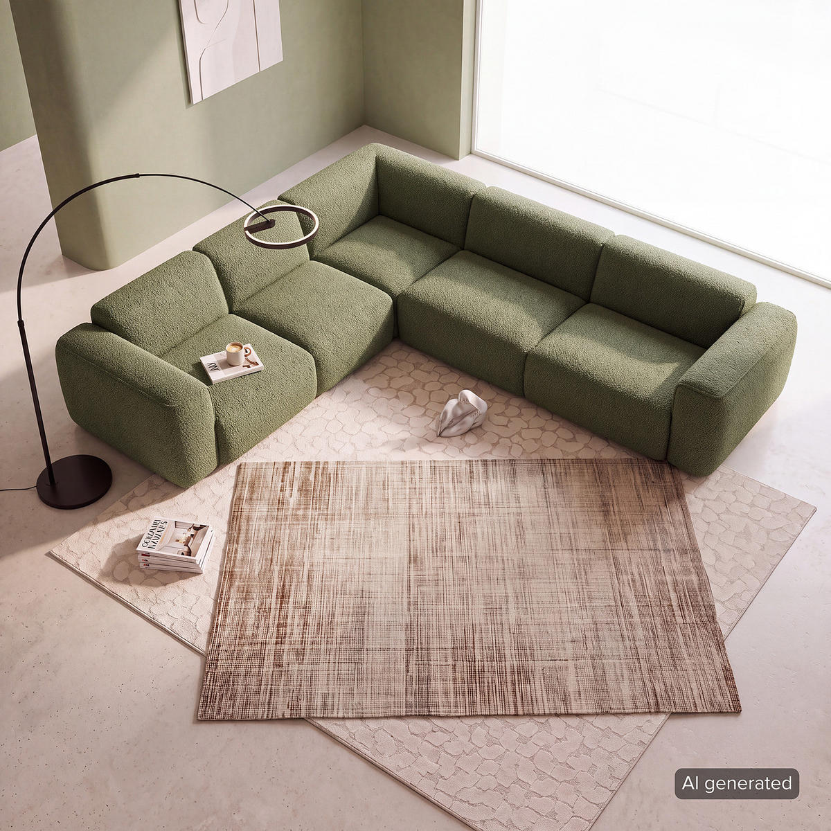 ECKSOFA mit Rundecke - Schwarz/Grün, Kunststoff/Textil (325/260cm) - home24