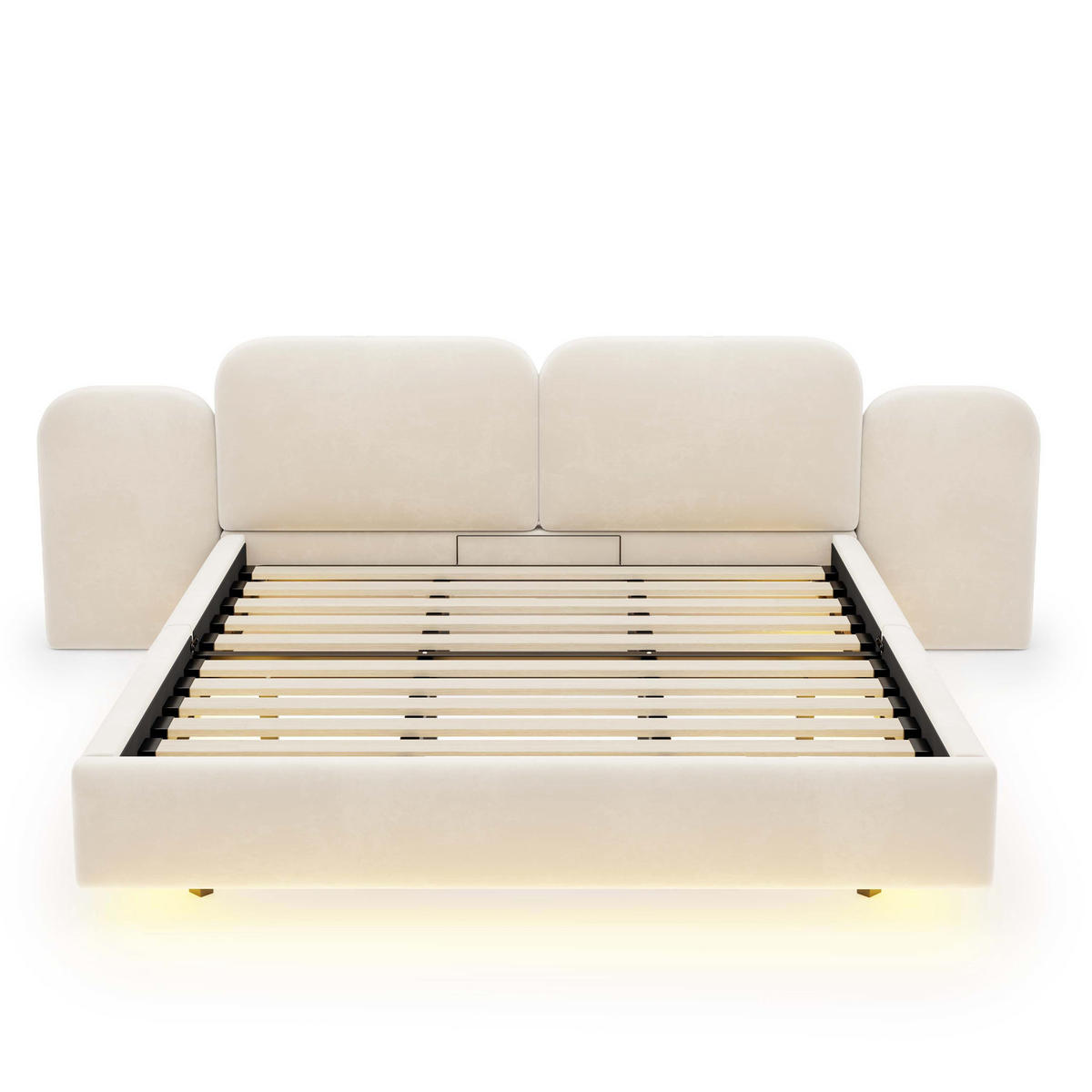 STAURAUMBETT 180/200 cm mit Hydraulik, RGB-LED und USB, DE-41706, in Beige - Beige, Holzwerkstoff (180/200cm) - ComfortXL