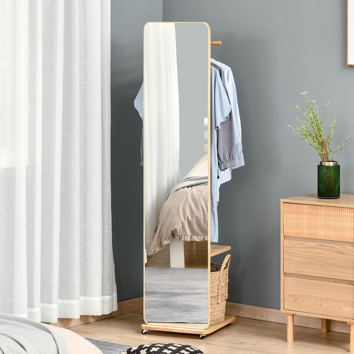 GARDEROBENSPIEGEL DE-17909 Hellholz - Naturfarben, Holzwerkstoff (44.5/170/40cm) - ComfortXL