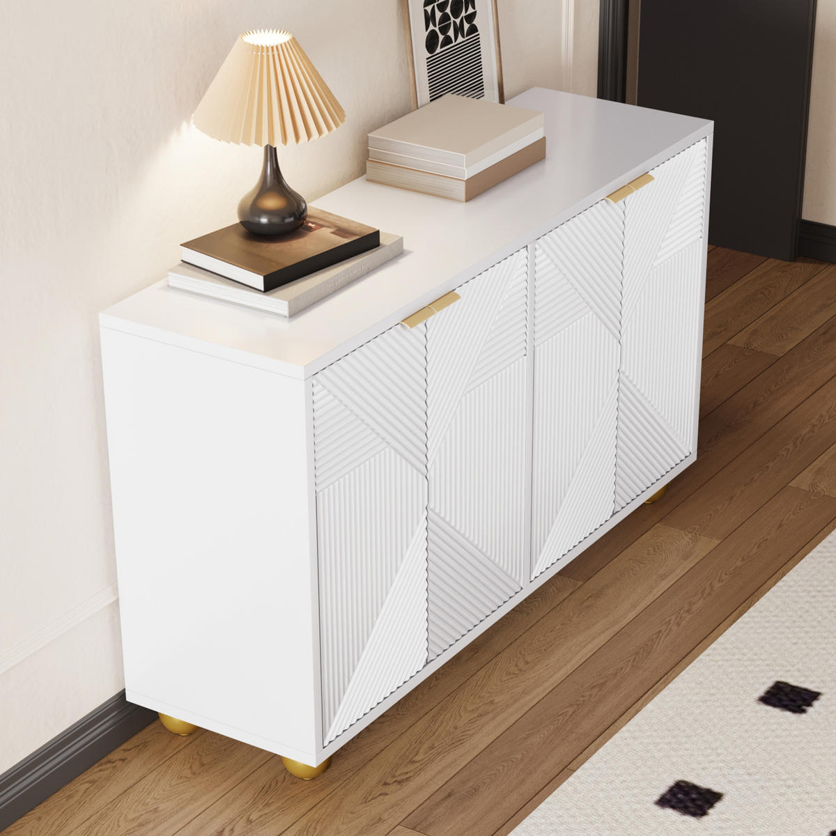 SIDEBOARD 4 Türen verstellbare Böden Metallgriffe - Weiß, Holzwerkstoff (35/71.5/120cm) - FLIEKS