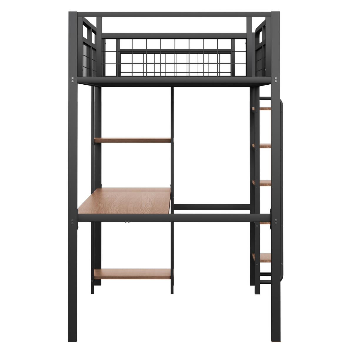 HOCHBETT 90/200 cm aus Metall mit Schreibtisch und Regalen Schwarz - Schwarz, Metall (90/200cm) - Modenvie