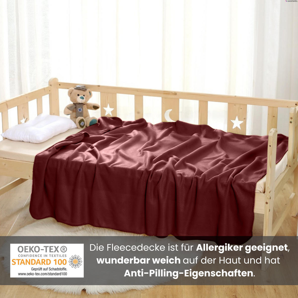 FLEECEDECKE 3er Set weinrot 130/160 cm Kettelrand Anti-Pilling - Bordeaux, Textil (130/160cm) - wometo