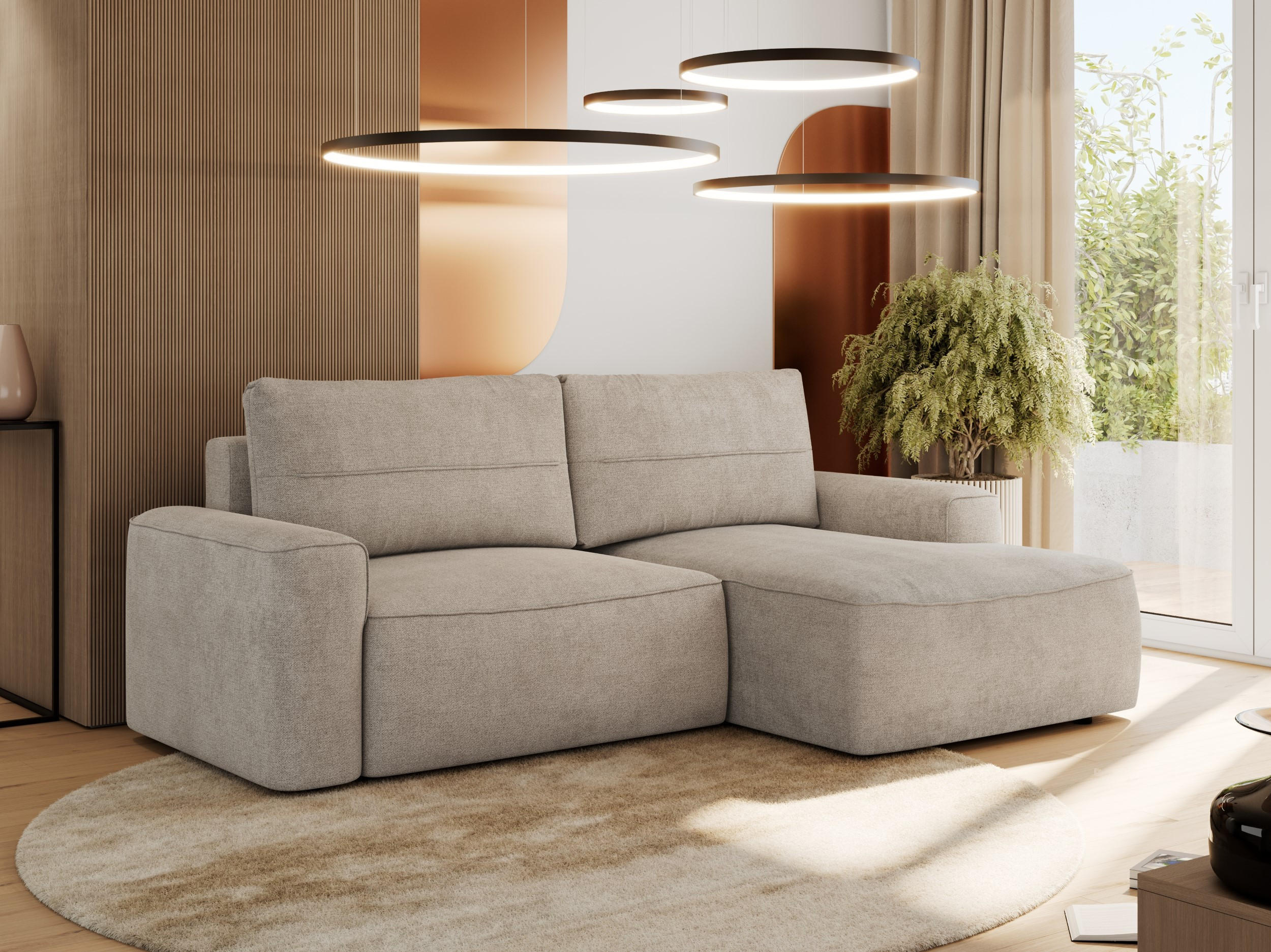 ECKSOFA BELLUNO L Beige Strukture - Rechts - Beige/Schwarz, Textil (233/144cm) - MKS