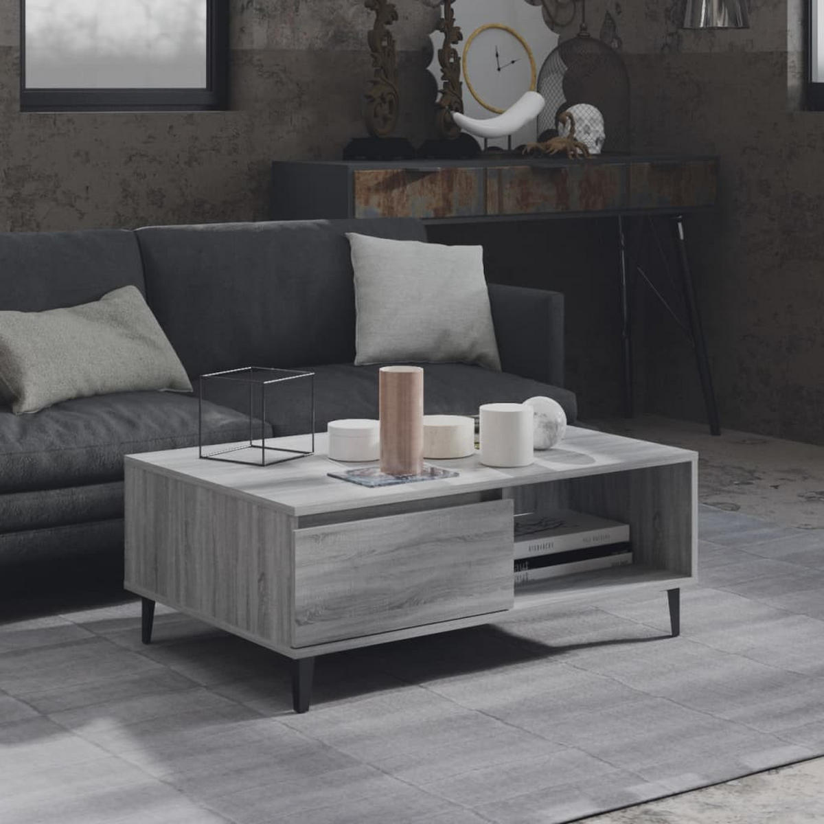 COUCHTISCH Grau Sonoma 90x60x35 cm Holzwerkstoff - Hellgrau, Holzwerkstoff (60/90/35cm) - furnicato