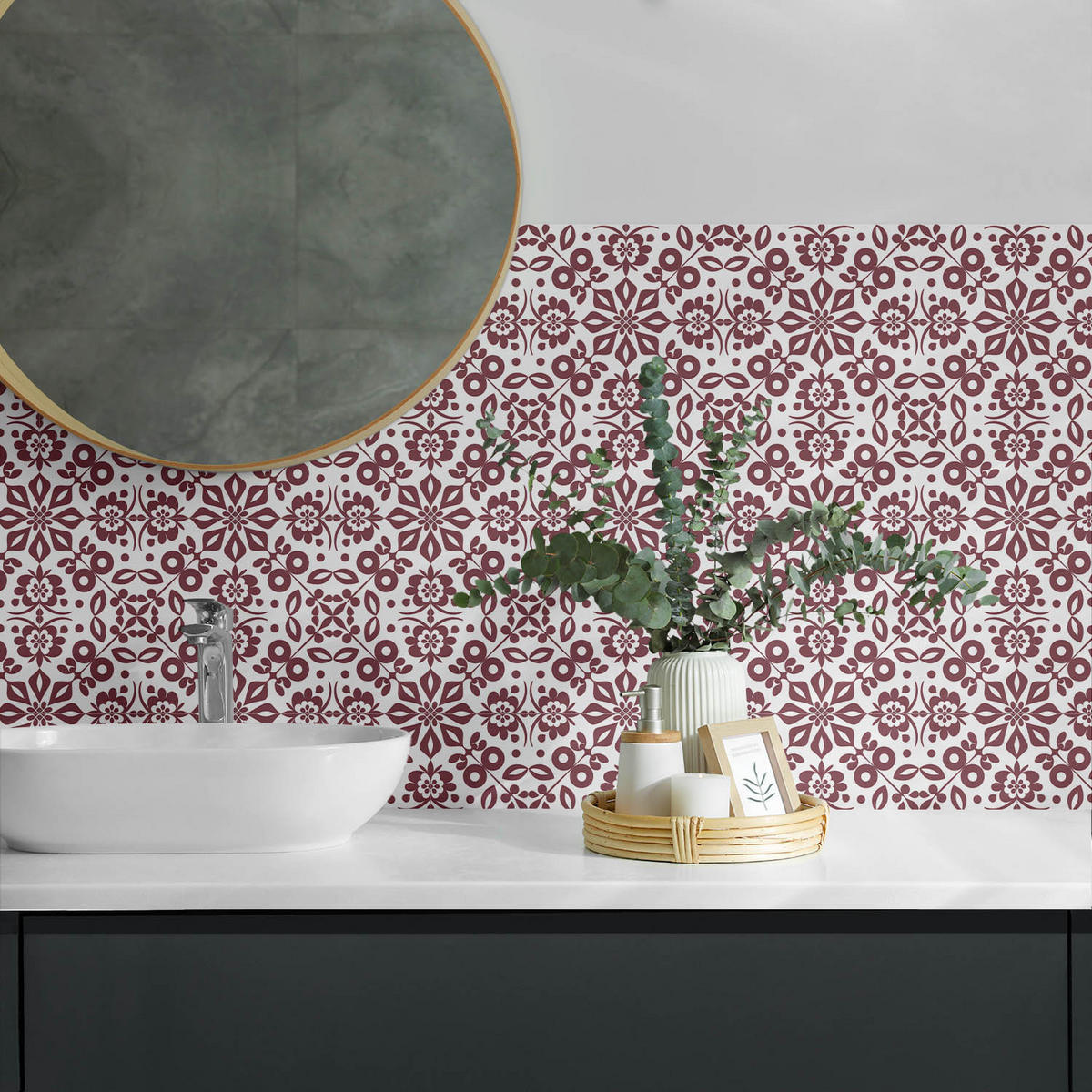 WANDPANEEL 10x 40x20 cm selbstklebend Rosaria - Bordeaux, Kunststoff (20/1.6/40cm) - Wallfluent