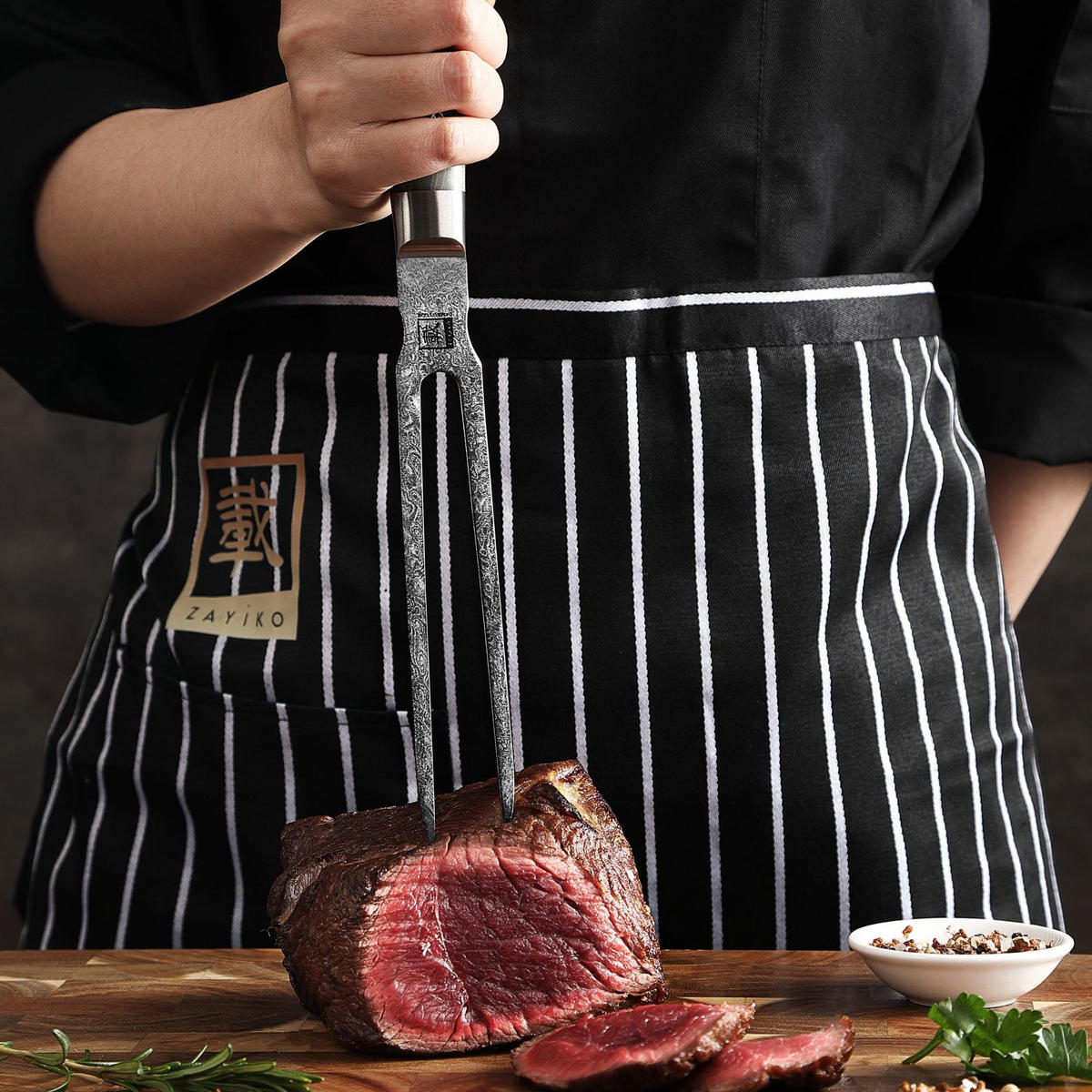 TRANCHIERGABEL 18 cm - Ahornfarben, Holz/Metall - Zayiko