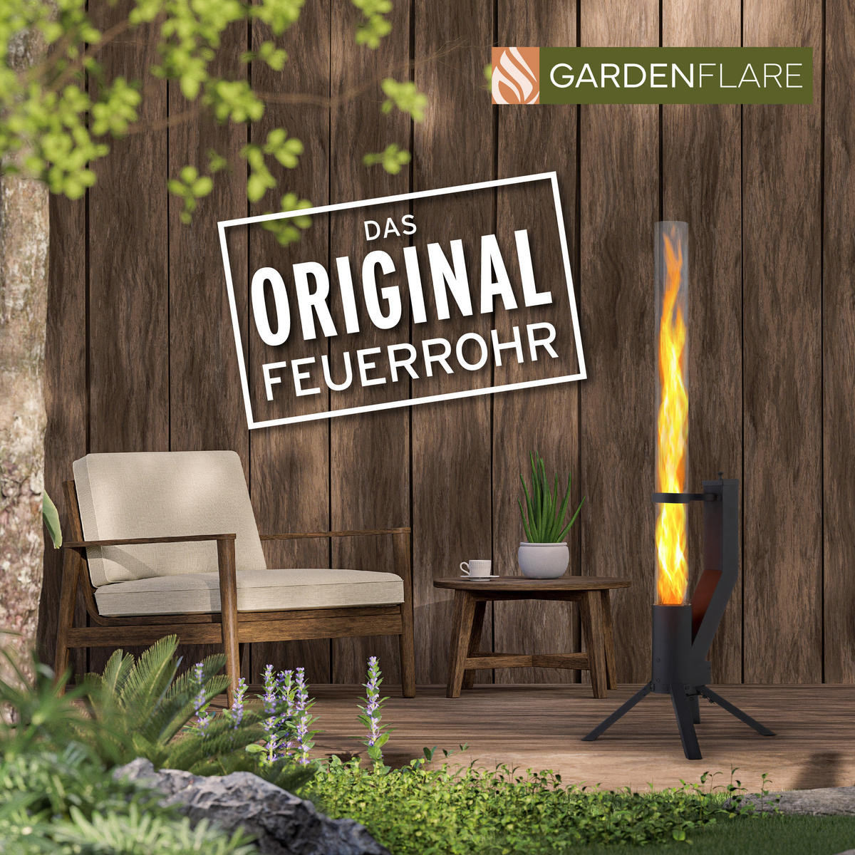GARDENFLARE Feuerrohr – elegante Edelstahl Feuersäule und Pelletfackel - schwarz - Schwarz, Metall (36/131/35cm) - Gardenflare