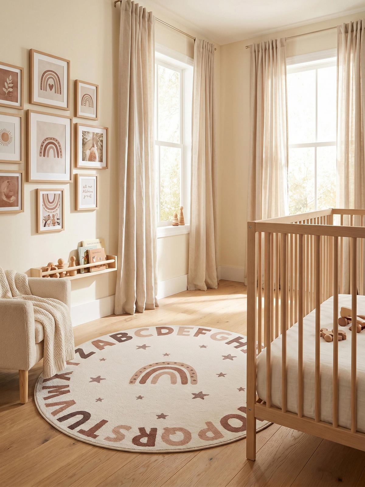 SPIELTEPPICH Waschbar TINO in Creme, mit Alphabet-Motiv, Ø 120 cm - Beige, Textil (120/120cm) - KADIMA DESIGN
