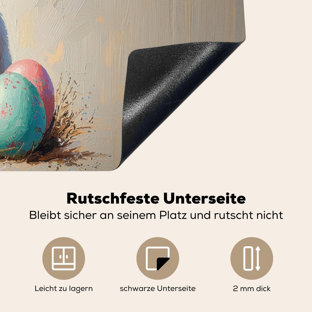 HERDABDECKPLATTE Osterhase - Pastell - Eier Induktionsmatte 83x51 cm - Beige, Kunststoff (83/51.5/0.2cm) - MuchoWow