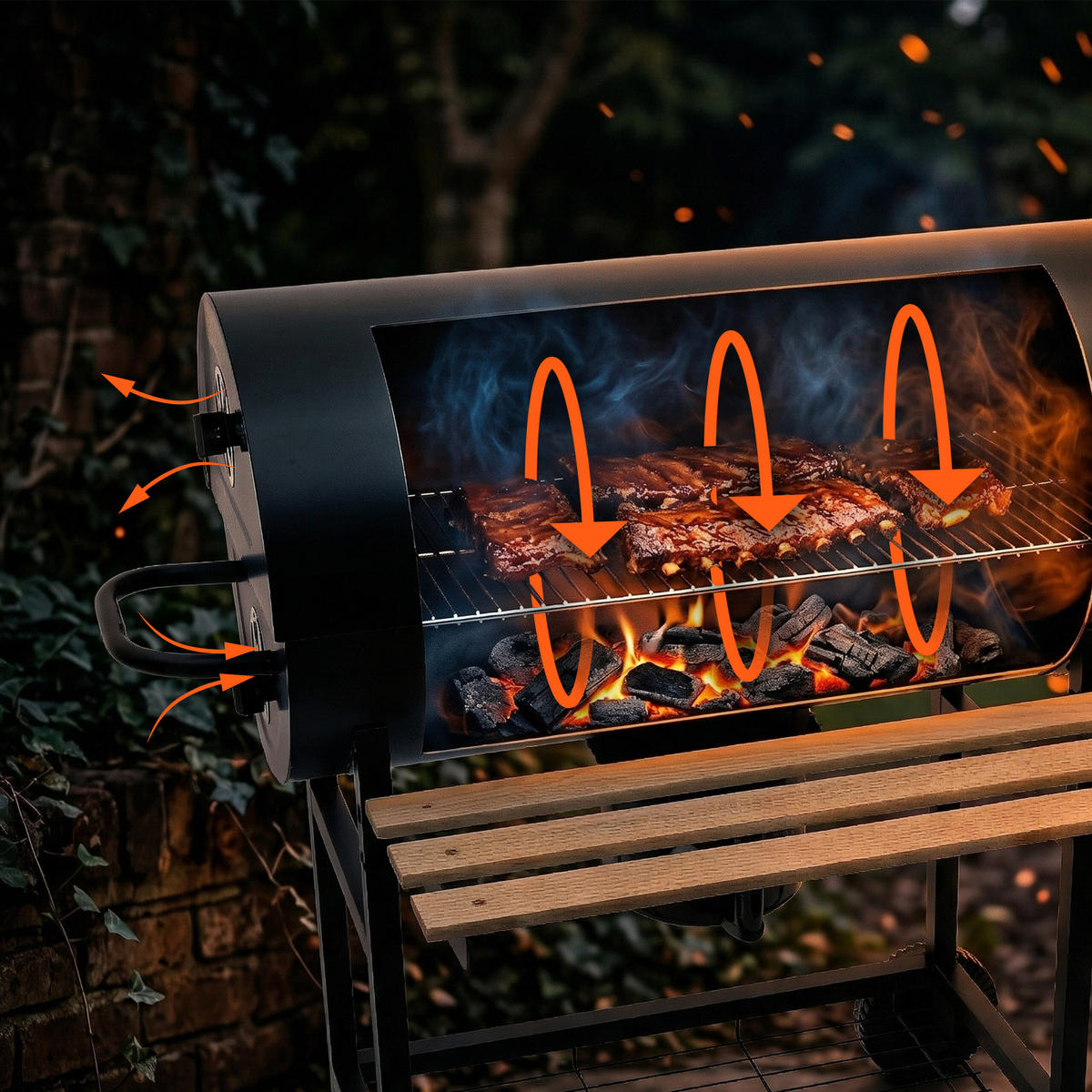 HOLZKOHLEGRILL - Schwarz, Holz/Metall (114.5/95/69cm) - Relaxdays
