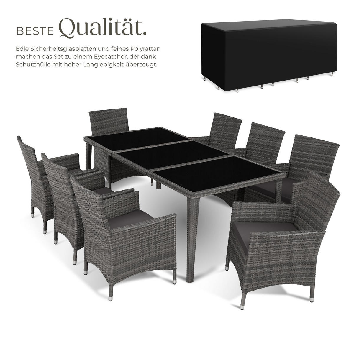 RATTAN-SITZGRUPPE aus Aluminium Menorca, inklusive Schutzhülle, grau - Grau, Kunststoff - tectake