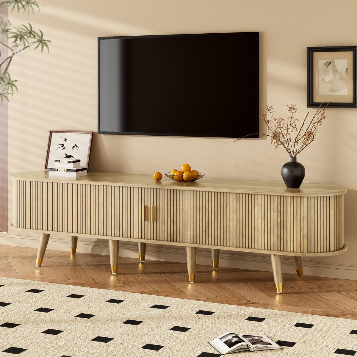 TV-SCHRANK Schiebetüren Lowboard modern Stauraum Design - Eichefarben, Holzwerkstoff (38/45/175cm) - FLIEKS