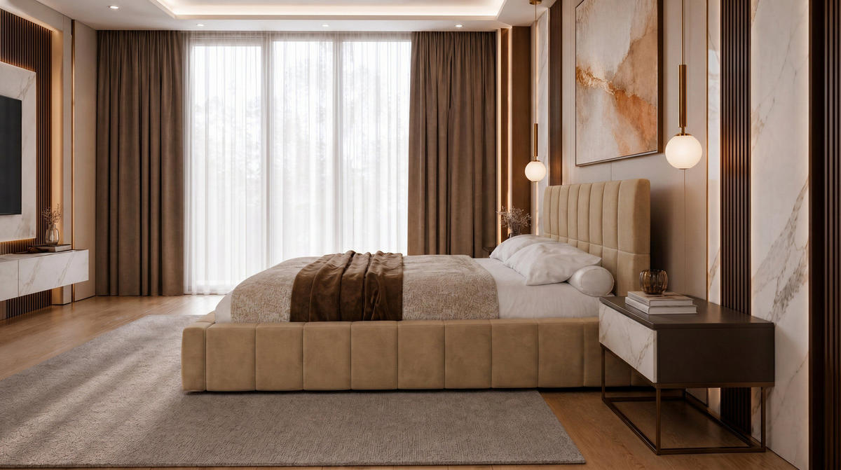 POLSTERBETT 200x200 cm, Alma, Doppelbett mit Bettkasten, Lattenrost aus Holz, Velourstoff, Beige - Beige, Holz/Textil (200/200cm) - Marpur