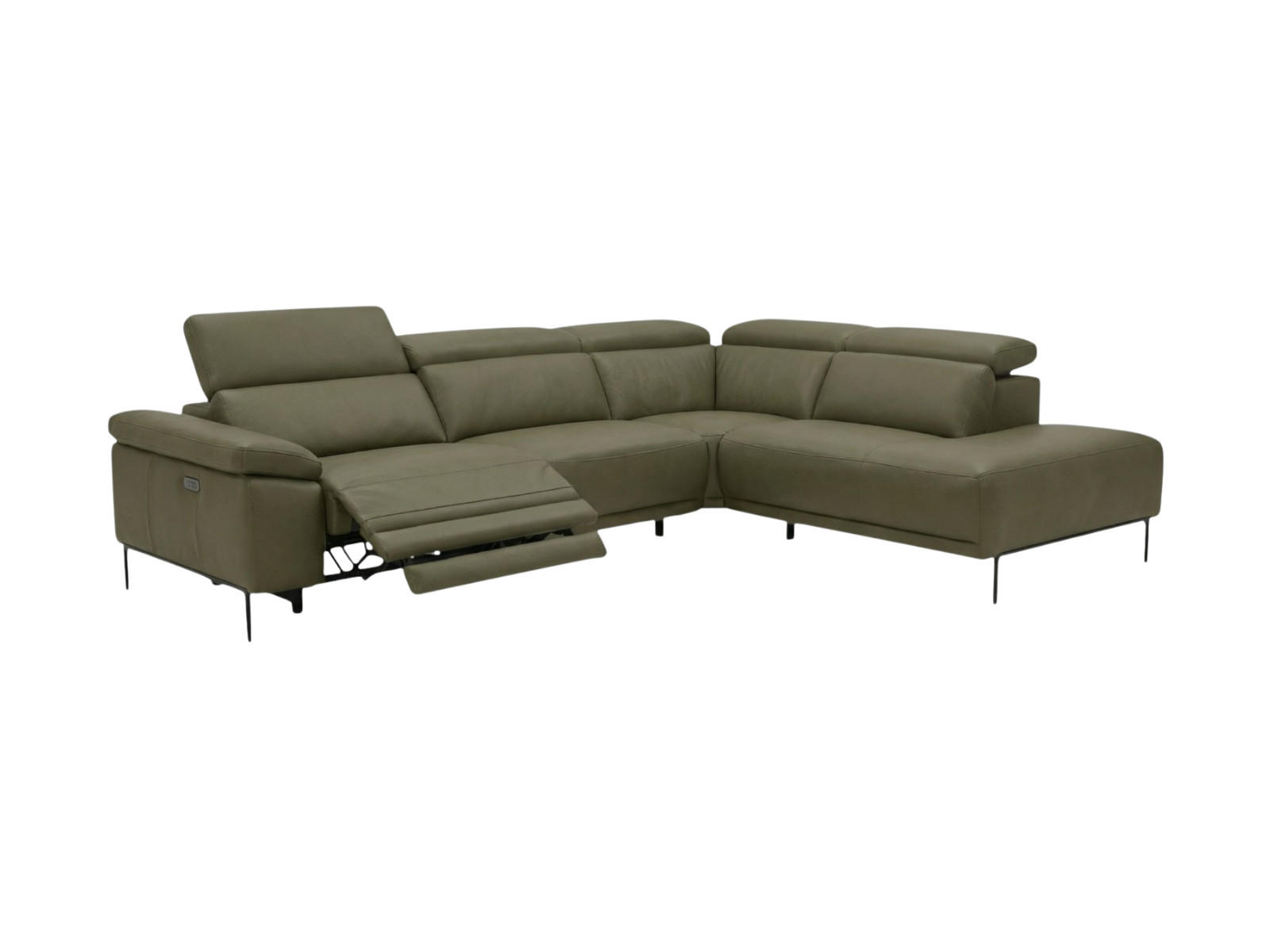 ECKSOFA Fiesta Echtleder mit 1 x Relaxfunktion Olivgrün - Olivgrün, Leder/Metall (282/220cm)
