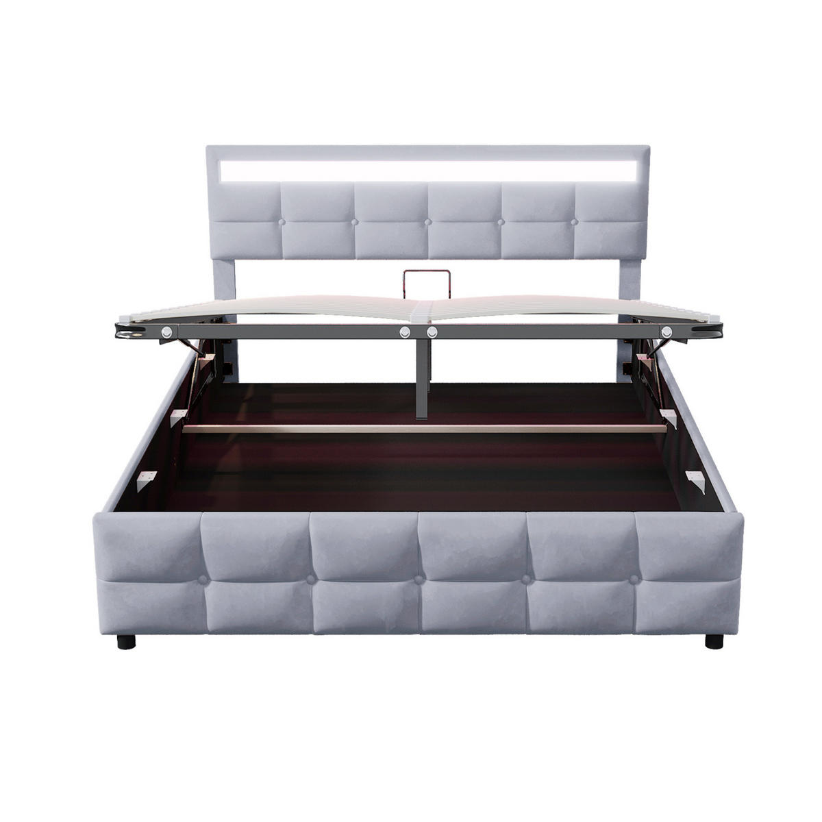 POLSTERBETT mit LED und Stauraum 180x200 cm Samt Grau - Grau, Metall (180/200cm) - Meubliv