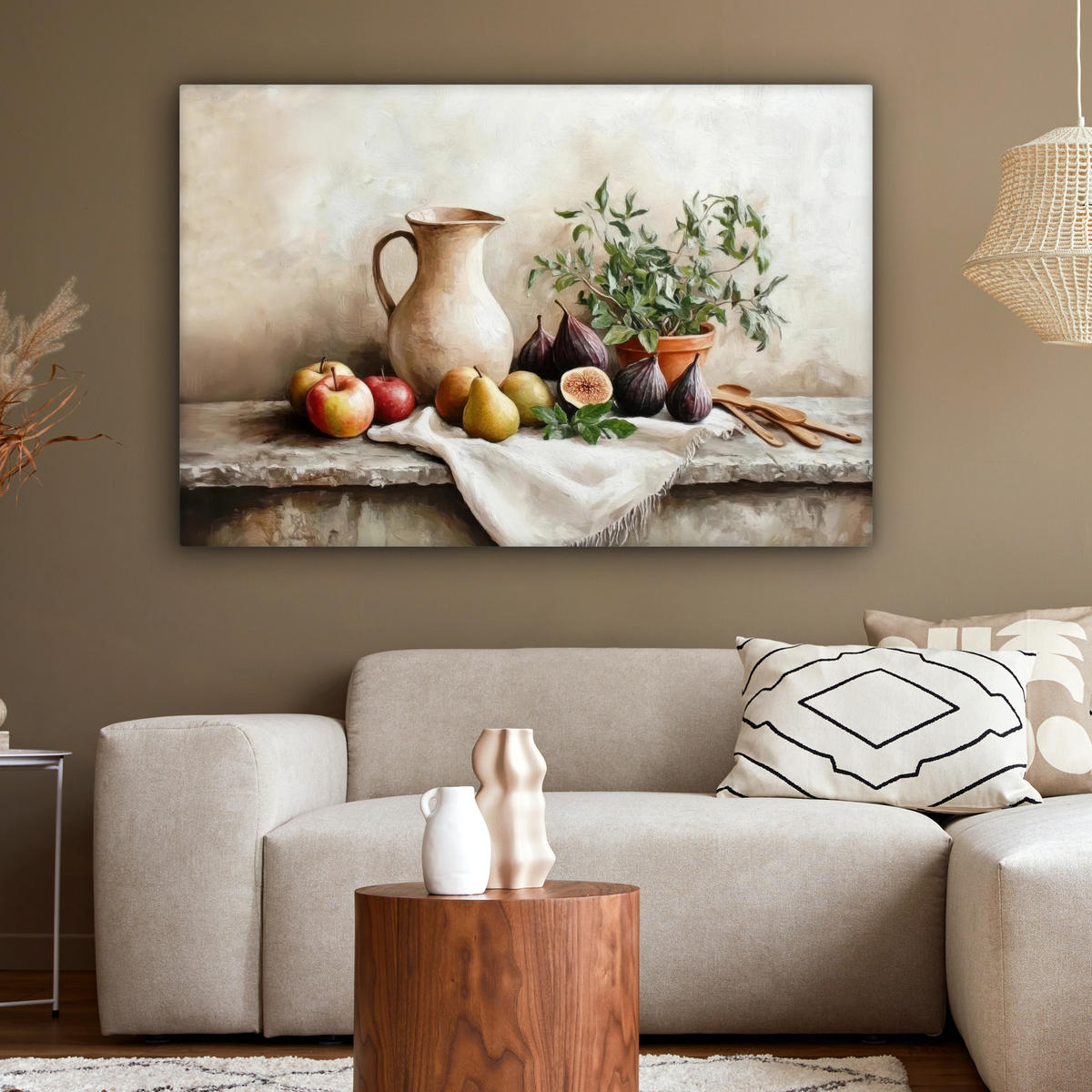 LEINWANDBILD Obst - Kräuter - Ländlich XXL 150x100 cm - Naturfarben, Textil (150/100cm) - MuchoWow