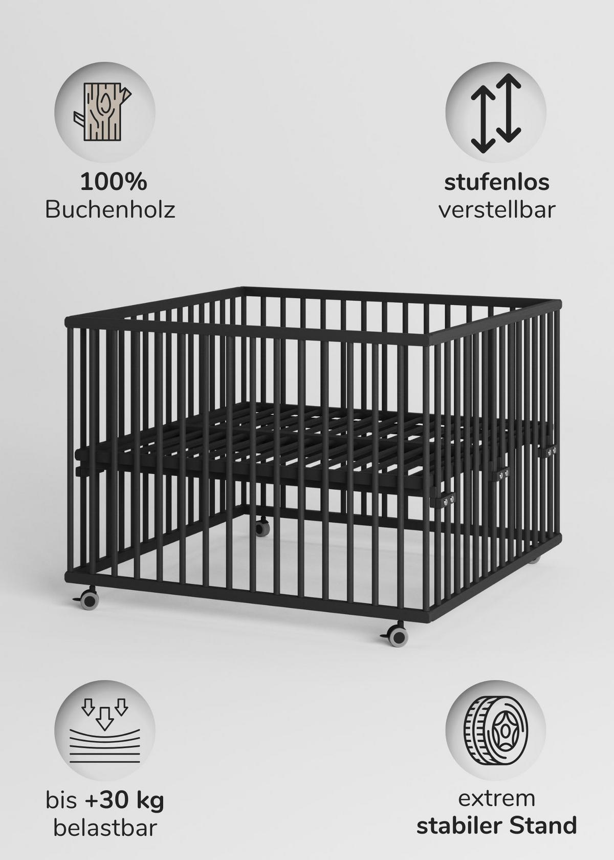 LAUFGITTER 100x100 cm mit Lattenrost - Black Edition - Premium Kollektion - Schwarz, Holz (100/74/100cm) - Sämann – make a difference.