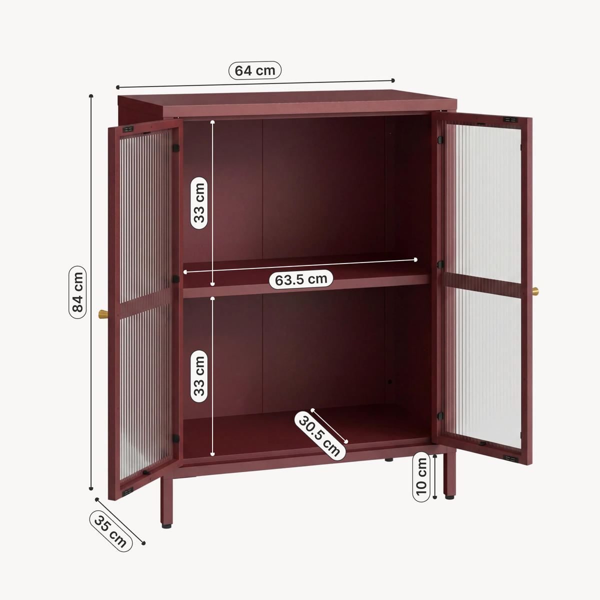 VITRÍNA Säkylä - bordeaux/průhledná, kov/sklo (64/84/35cm) - [en.casa]