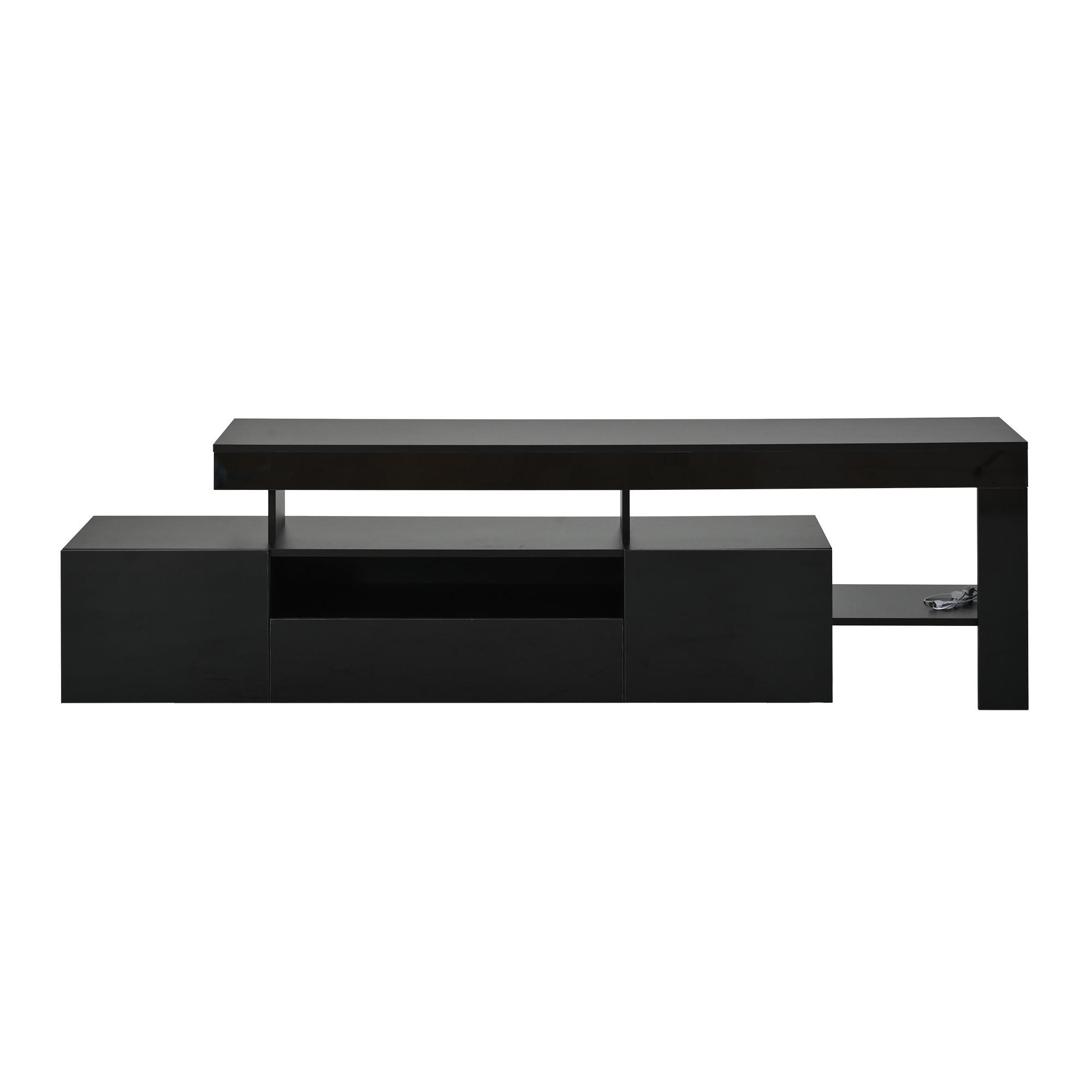 TV-SCHRANK 192/37/53 cm Schwarz mit LED und 3 schränke - Schwarz, Holzwerkstoff (192/53/37cm) - Oxeza