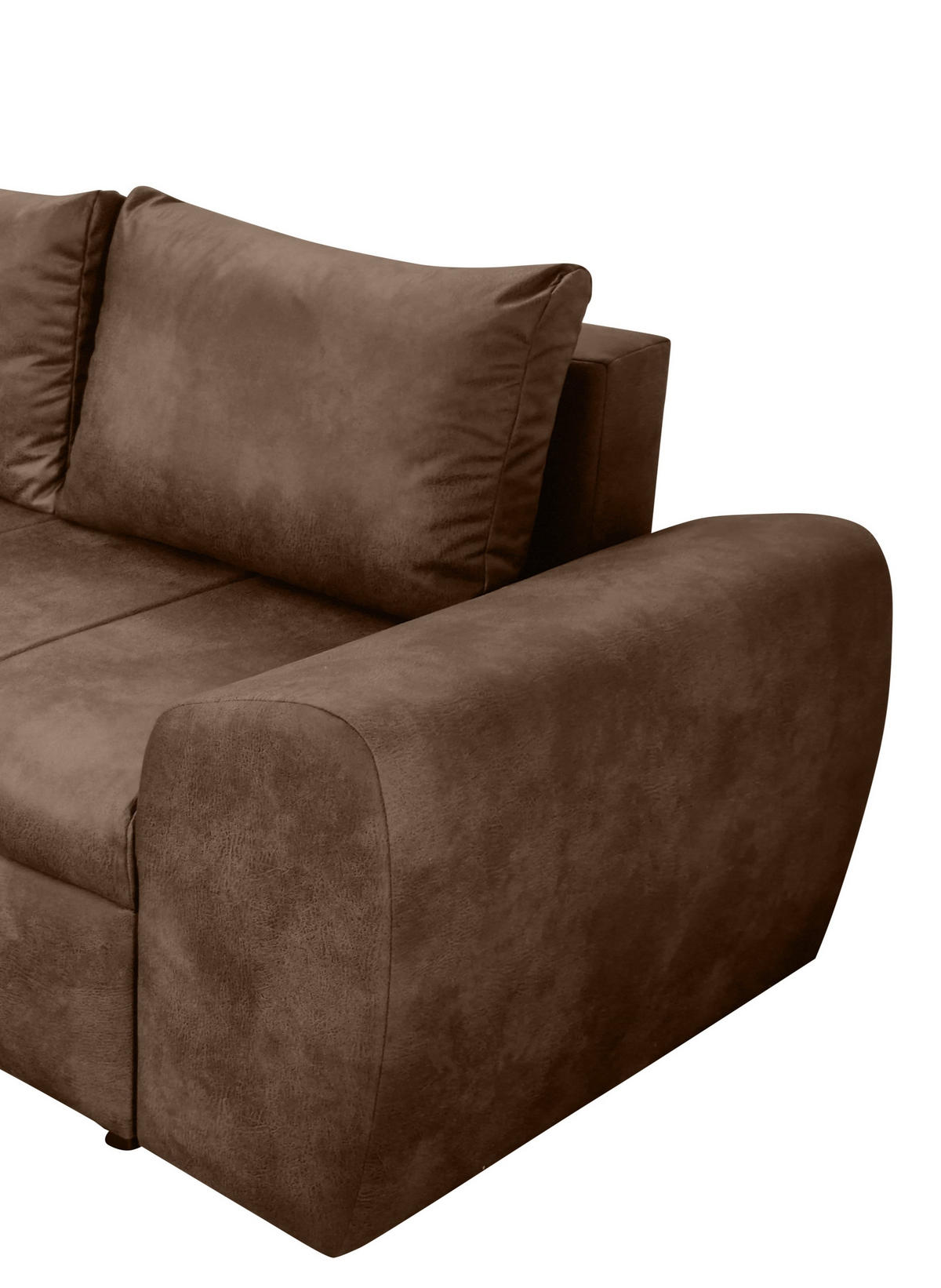ECKSOFA mit Schlaffunktion, Bettkasten, Wellenunterfederung, Ottomane links B266/T186/H90 cm, Mikrofaser Leder-Optik Vintage Braun / 18014 - Schwarz/Braun, Kunststoff/Textil (266/186cm) - luma-home