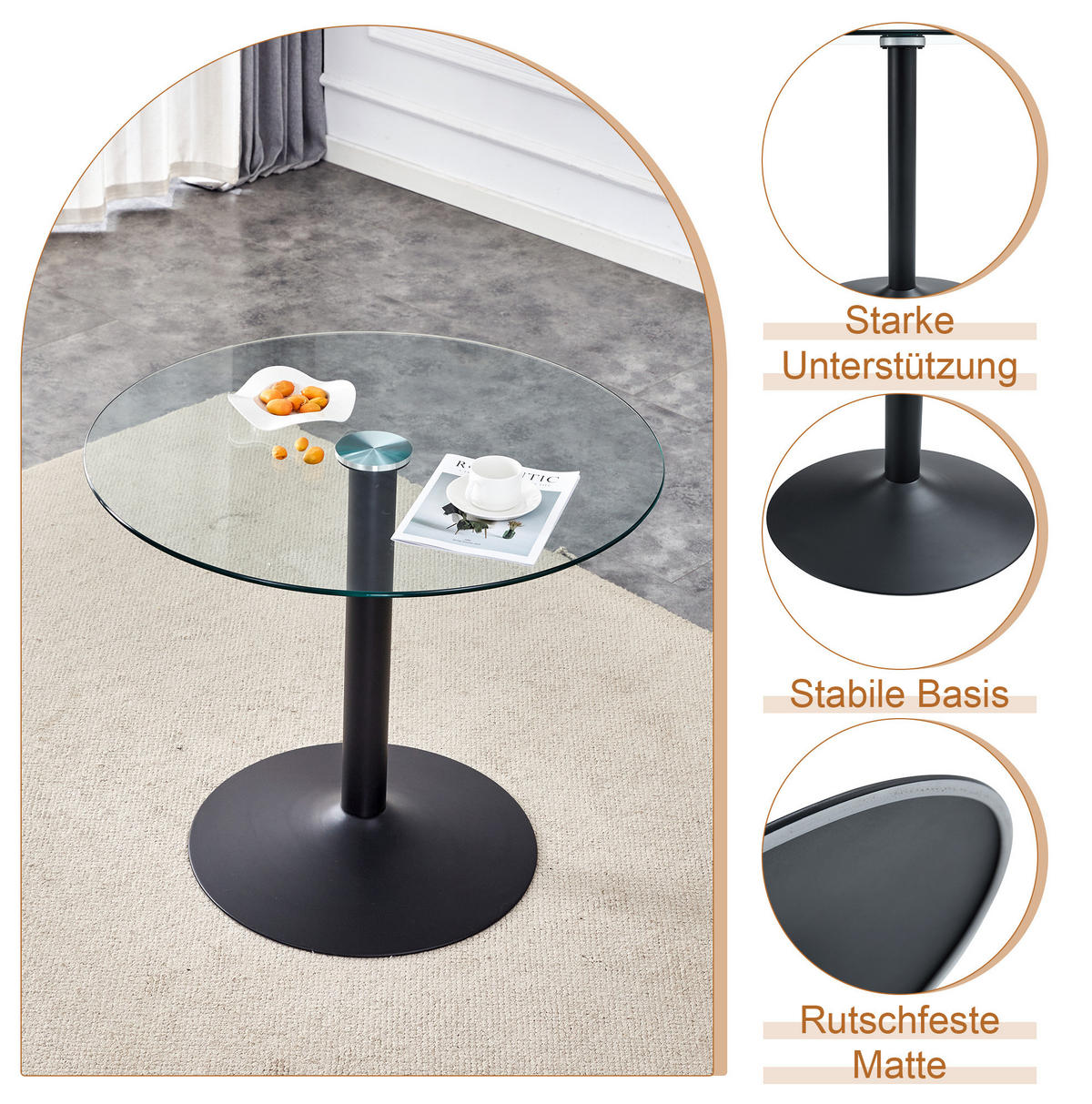 ESSZIMMERGRUPPE 5-tlg. rund Glas Schwarz Weiß - Schwarz, Metall (85/76/85cm) - Meubliv